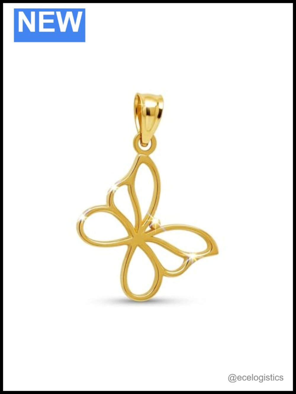 Solid 10 Karat Gold Butterfly Charm Pendant Necklace
